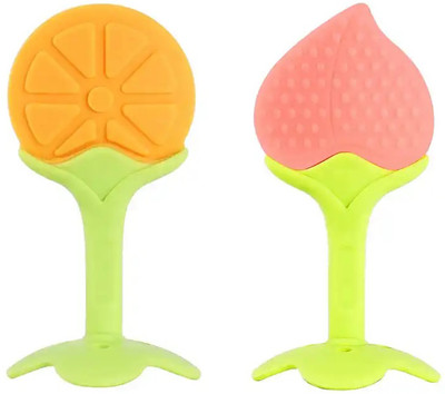 MMShopy Baby Fruit Shape Silicone Teethers Soft Silicone, BPA-Free for Infants Baby Teether(Peach, Orange)