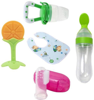 Wuxxa 5pc Combo Set For Your New Born Babies Teether and Feeder(Multicolor)