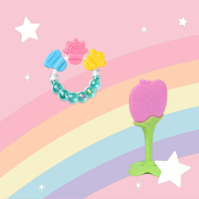 Joy Buzz Rattle Teether & Teether Combo- Pack of 2 (Green & Pink) Teether(Multicolor 2)