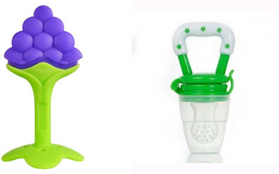 K3NTERPRISES 2 pack Combo of One Silicone Baby fruit Feeder and One Silicone Teether and Feeder(White, Blue)