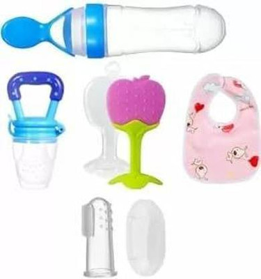 Smiley mia Baby Spoon feeder with fruit nibbler, teether & bib for feeding (Pack of 5) Teether and Feeder(Multi new)