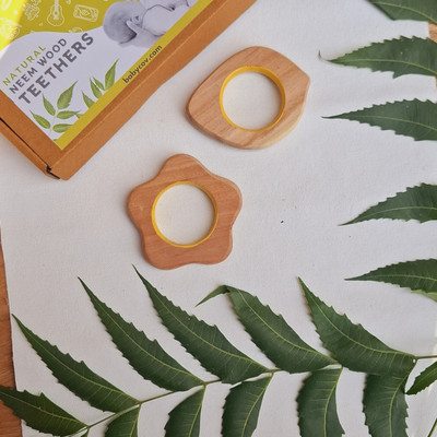 BABYCOV Beautiful Neem Teethers (Mango&Apple) for Baby Set of 2 (Age 3 Months). Teether(Brown)