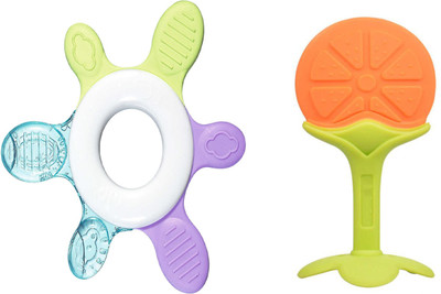 TINNY TOTS Premium Fruit Shape Soft Silicone Teething Toy & Baby Ring Shaped Water Silicone Teether and Feeder(Orange)