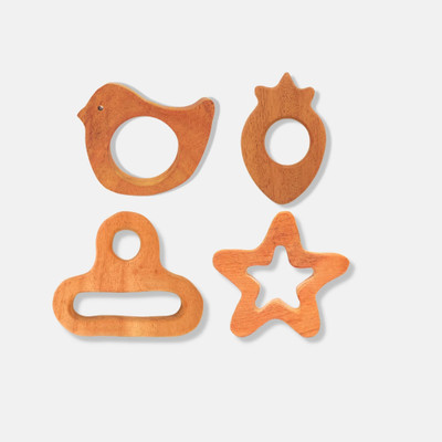 Devendra art and craft Neem Wood Teethers - Bird, Strawberry, Pacifier, Star Shapes Teether(Brown)