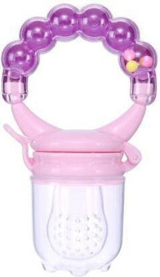 CHILD CHIC Baby's BPA-Free Silicone Nipple Food Nibbler for Fruit and Veggie with Rattle Handle Teether and Feeder Feeder(Pink)