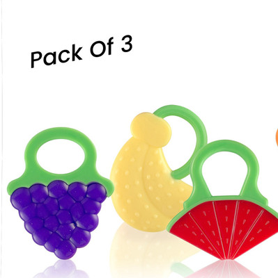 Babylib Baby silicon Newly Fruit Shape Teether Pack Of_3 Teether(No Choice, Multicolor)