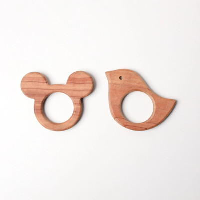 opatoys Neem Wood Teethers Set of 2 - Parrot & Micky Mouse Chemical Free For Babies Teether(Natural)