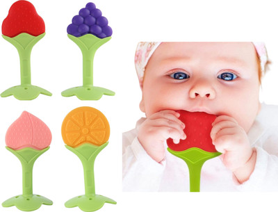 Bubblino Multi-Color Silicone Baby Teethers (Pack of 4) – Non-Toxic, Gum-Friendly Teether(Multicolor)