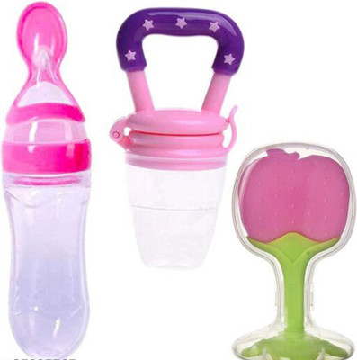 kli Spoon Bottle Feeder , Fruit Feeder n Fruit Shape Teether Teether and Feeder(Pink)