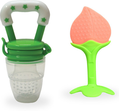 smilykid New_Nibbler Soother62 Teether and Feeder(Peach & Green)