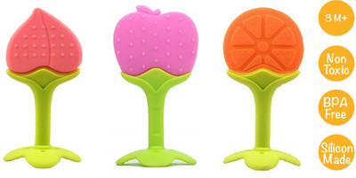 smilykid Silicone BPA Free Fruit Shape Teethers for Babies (Peach, Apple & Orange) Teether(Peach, Apple & Orange)