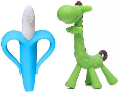 smilykid Baby Giraffe Soft Silicone Textured Teething Toy Teether & Banana Shape BPA Free Teether and Feeder(Green)