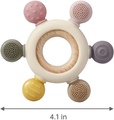 NARV Baby 2 in 1 Teething Toy Silicone Neem Wood Teether Chewing Mouthing Sensory Teether(Multicolor)