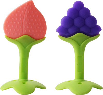 K3NTERPRISES Fruit Shaped Silicone Baby Teether Toy | Teething Relief | BPA Free (Multicolor) Teether(Pack of 2)