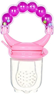 BADAL KIDZ BPA Free Silicone Food Nibbler for Fruit and Veggie with Rattle Handle Teether and Feeder(Purple)