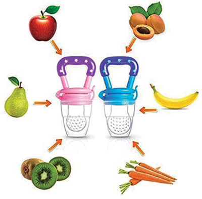 Wagwanfly 2Pc Baby Pacifier Food Feeder Silicone Fresh Fruit Milk Nibbler Feeding Safe Kid Teether and Feeder(Multicolours)