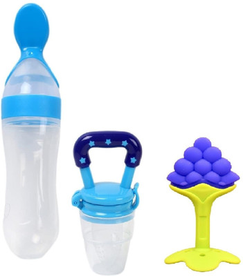 Drisona' Silicone Squeeze Spoon Bottle, Fruit Nibbler, Fruit Teether for Baby Same Design Teether and Feeder(Blue)