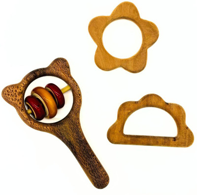 zantva Organic Neem Wooden Teethers & Rattle For Infant Combo | Baby Toys | Pack of 3 Teether(Natural)