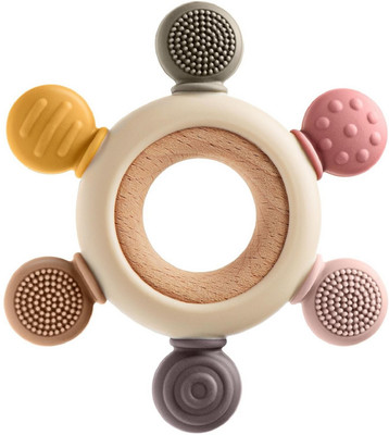 Masox Store Baby 2 in 1 Teething Toy teether Multi-Textured Rings Baby Silicone Teethers Teether(Multicolor)