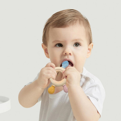 NARV Baby 2 in 1 Teething Toy teether Multi-Textured Rings Baby Silicone Teethers Teether(Multicolor)