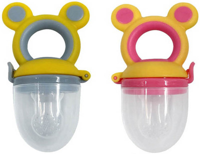 The Cheeky Kidzz Pack Of 2 Baby Soft Silicon Food and Fruit Feeder Nibbler BPA Free Teether and Feeder(YELLOW PINK MICKEY)