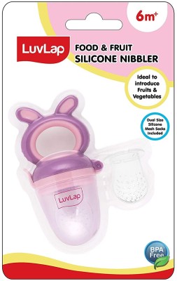 LuvLap Bunny Silicone Food/Fruit Nibbler with Extra Mesh, Soft Pacifier & feeder Feeder(Purple & Pink)