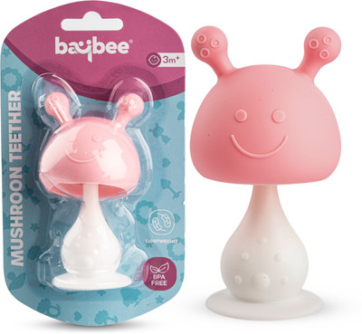 baybee Mushroom Silicone Teether for Baby BPA Free Food Grade Silicone Teether for Baby Teether(Pink)