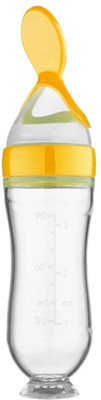 smilykid Silicone Baby Food Feeder Squeeze Bottle for Semi Solid Food with Spoon Teether and Feeder(Yellow 1)