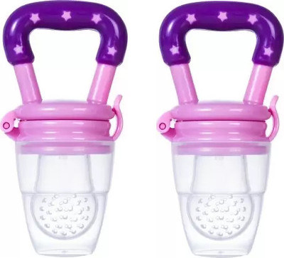 AloneFit Silicone Baby Infant Fruit Feeder Food Pacifier Nibbler Nipple, 02 Pieces Teether and Feeder(Multicolor)