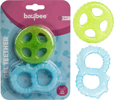 baybee Natural Silicon Teether for Babies Non-Toxic BPA-Free Silicon Teether for baby Teether(Blue, Green)