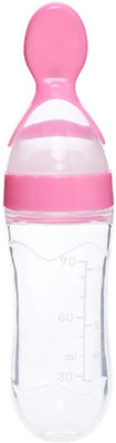 The Cheeky Kidzz Baby Silicone Squeezy Spoon Bottle Sipper For Solid & Semi Solid Foods Feeder Teether and Feeder(Pink)