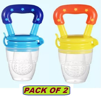 Bichwaliya Silicone Baby fruit Feeder/BPA Free/Food Feeder/Silicon Food Nibbler, (2 PCS) Teether and Feeder(Blue & Yellow)