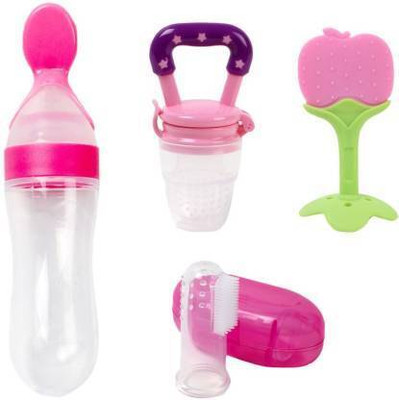 qtypie BPA Free Fruit Nibbler , Baby Food Dispensing Spoon Bottle with teether & brush Teether and Feeder(Multicolor)