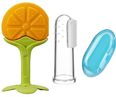 muphin trading company Fruit Shape Teether and Finger Toothbrush Set for Infants and Toddlers Teether and Feeder(Yellow)