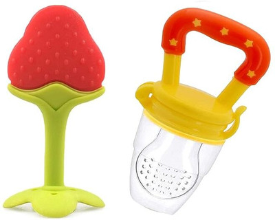 Vadhavan Babies Fruit Feeder and Fruit Shape Silicone Teether8000 Teether and Feeder(Red)