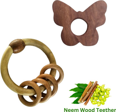 Craft Corner Neem Wooden Teether Combo For Kids First Toy Teether(Brown)