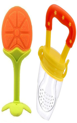 CHILD CHIC Baby Silicone Teether for 0-12 Months Baby & Fruit Nibbler Feeder for Babies Teether and Feeder(Multicolor 8)