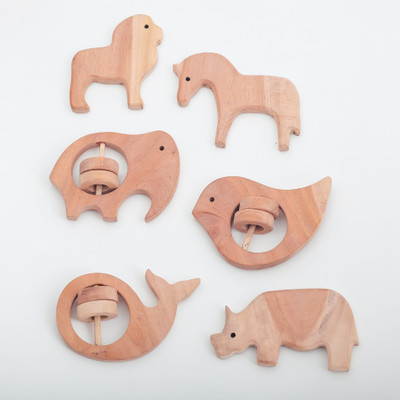 RISKWIN Natural Neem Wood Teether – Handmade Animal Shapes Teether(Brown)