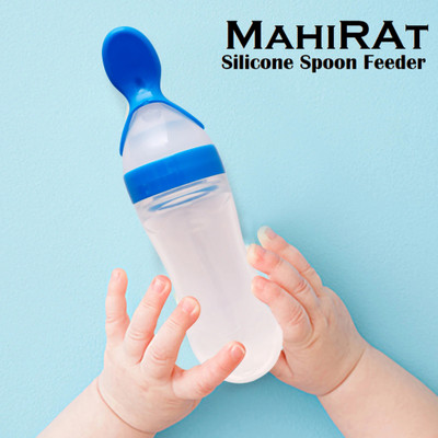 MAHIRAT 90ML Newborn Baby Feeding Bottle Toddler Safe Silicone Squeeze Feeding Spoon Feeder(Blue)