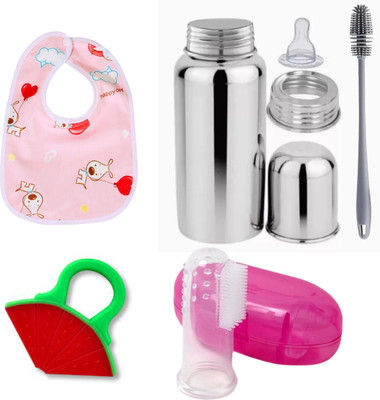 DECRONICS 5 Pieces Baby Feeding Items Combo Set For Your New Born Babies (Multicolor) Teether and Feeder(Multicolor)