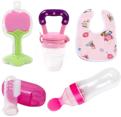 Chicbunny 5pcs Combo Set For Your New Born Babies Teether and Feeder(Multicolor)
