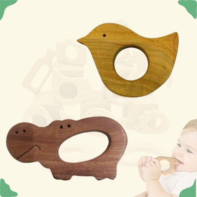 Craft Corner Neem Wooden Teether Combo For Kids First Toy Teether(Brown)
