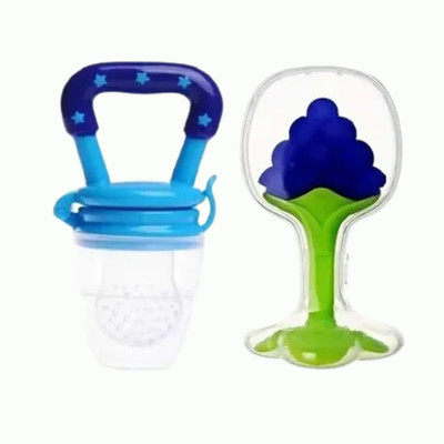 Babylib Grapes Fruit Shape Teether fruitnipple Teether and Feeder(Blue, Purple)
