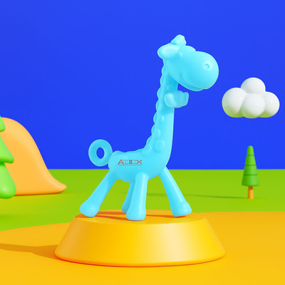 AEREX Giraffe Shape Baby Teether | Soft Silicone Baby Teether for Infant & Babies Teether and Feeder(Blue)