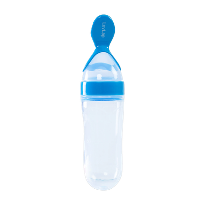 LuvLap Feeding Spoon with Squeezy food Grade Silicone Feeder bottle BPA Free, 90 ml Feeder(Blue)