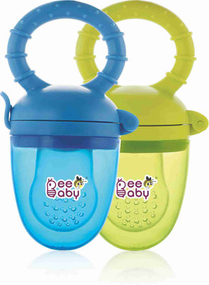 Beebaby Fruttino Silicone Food & Fruit Nibbler, Pacifier for Infants 6M+, Pack of 2 Teether and Feeder(Blue_Green)