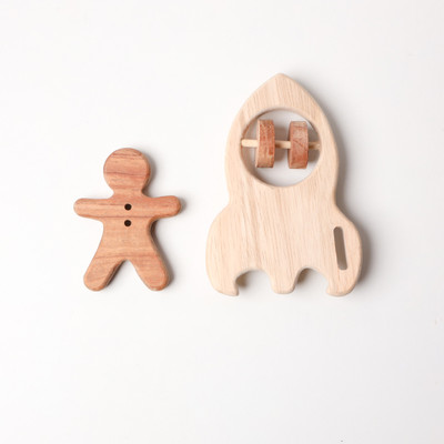 opatoys Neem Teether & Rattle Combo- Rocket Rattle & Human Teether For Babies Teether(Natural)