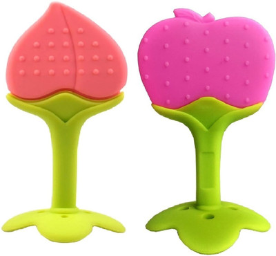 Sparkle Joy Soft Silicone Fruit Shaped Teether for Baby - Teeth Soother Massage, BPA-Free Teether(Peach & Pink)