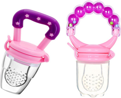 The Cheeky Kidzz Pak Of 2 Baby Soft Silicone Fruit Vegetable Nibbler Rattle Soothers BPA Free Teether and Feeder(Pink)