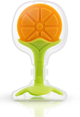 The Cheeky Kidzz Fruit Shape Silicone Teether Toys for Baby Textured Molar Teeth Soother Massage Teether and Feeder(Orange)
